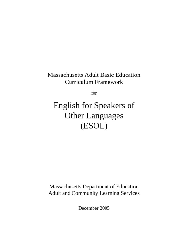 Massachusetts ESOL Curriculum Framework | PDF | English As A Second Or ...
