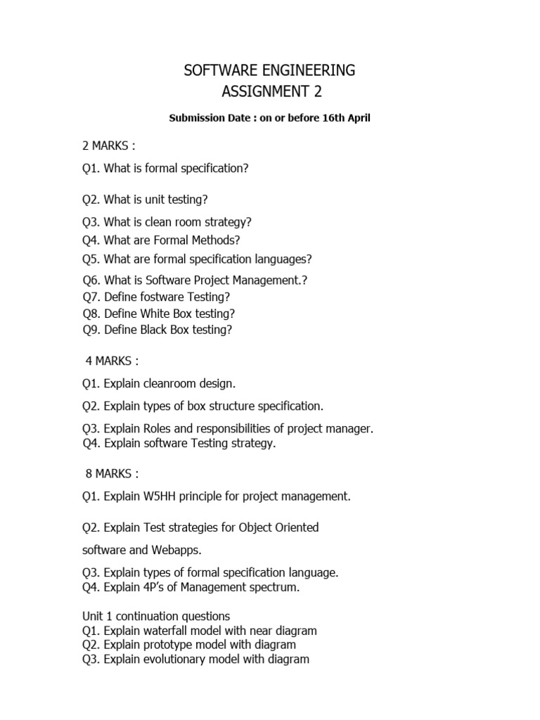Software Engineering Assignment Questions | PDF