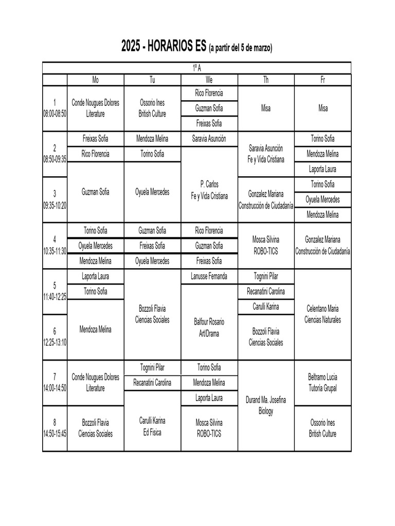 Horarios de Clases 2025 para Secundaria | PDF | Investigación ...