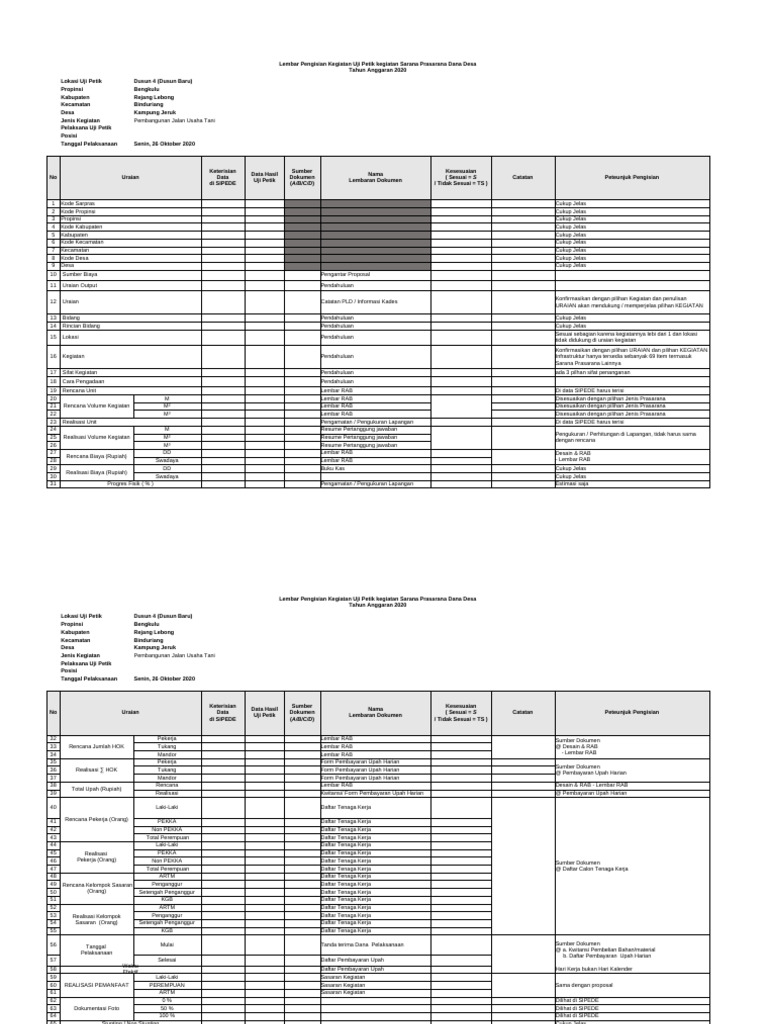 1b.form Uji Petik Kegiatan Sarpras | PDF