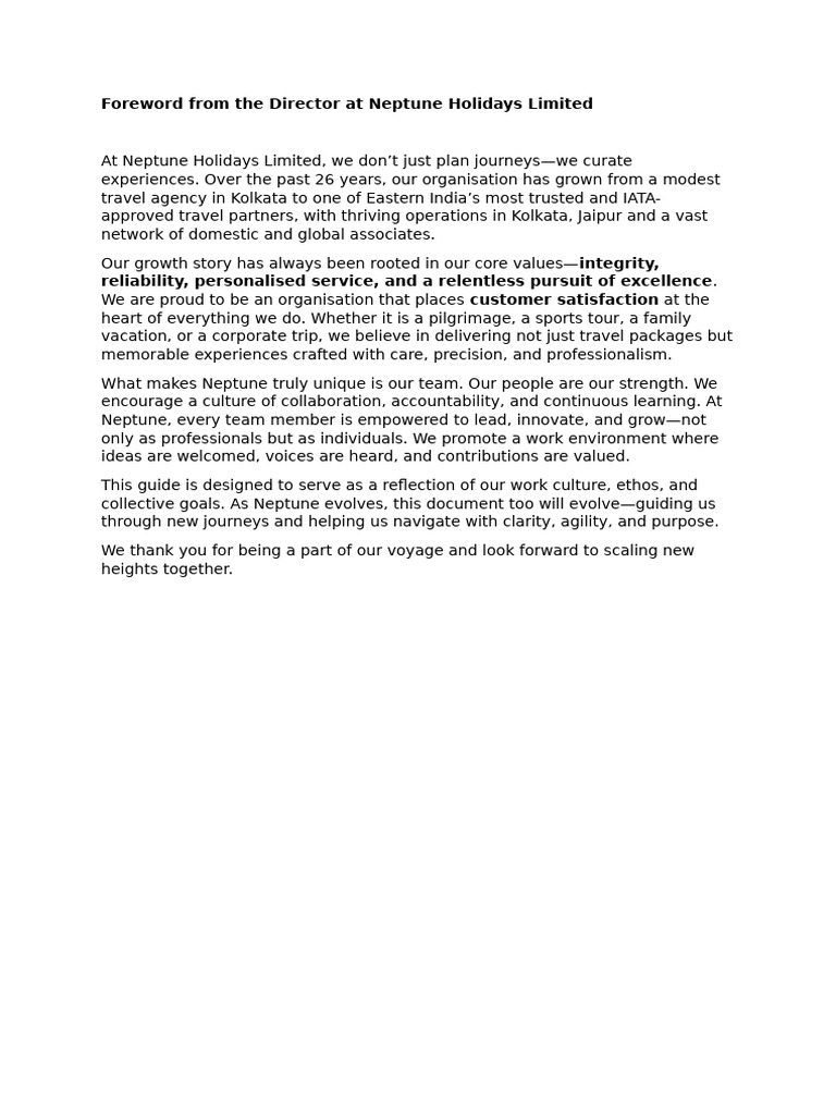 Foreword From The Director at Neptune Holidays Limite1 | PDF | Internet ...