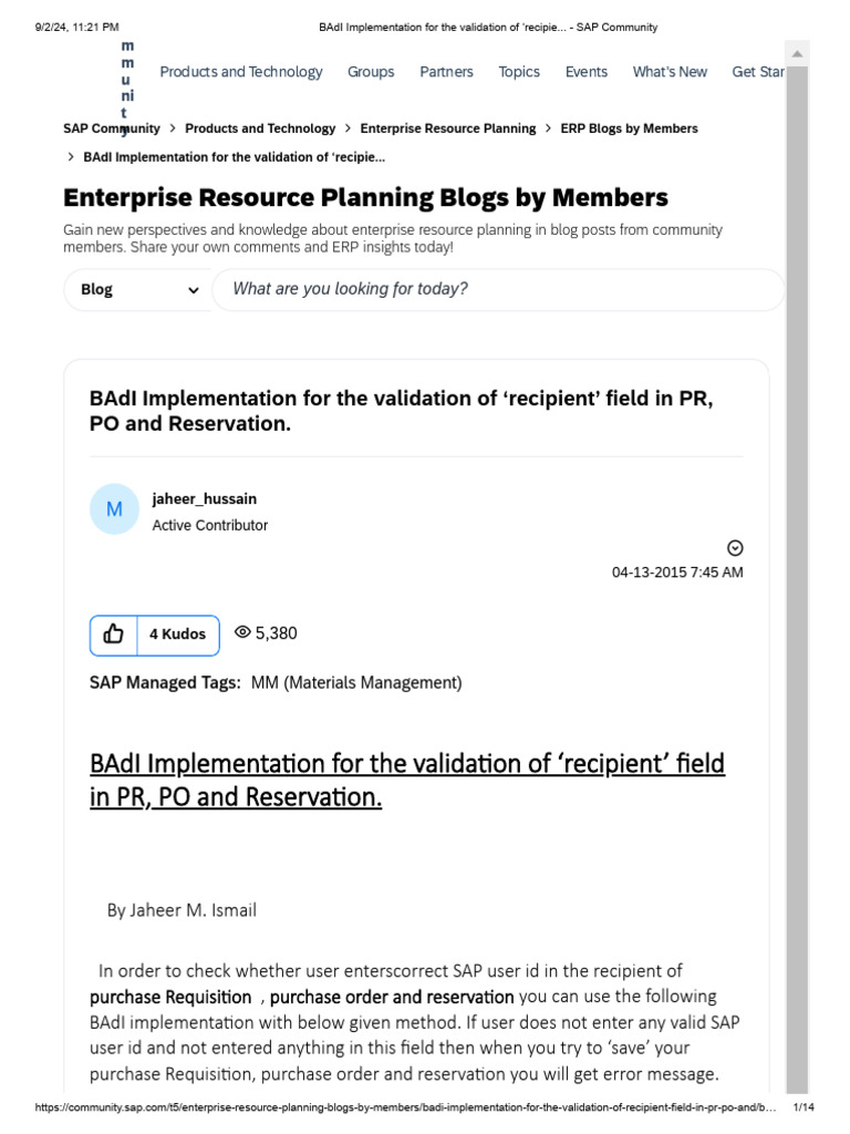 BAdI Implementation For The Validation of Recipie... - SAP Community ...