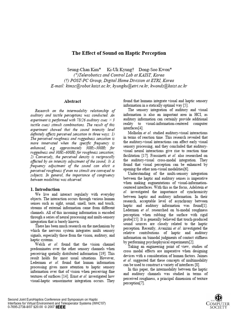 Sound's Impact on Haptic Perception | PDF | Perception | Senses