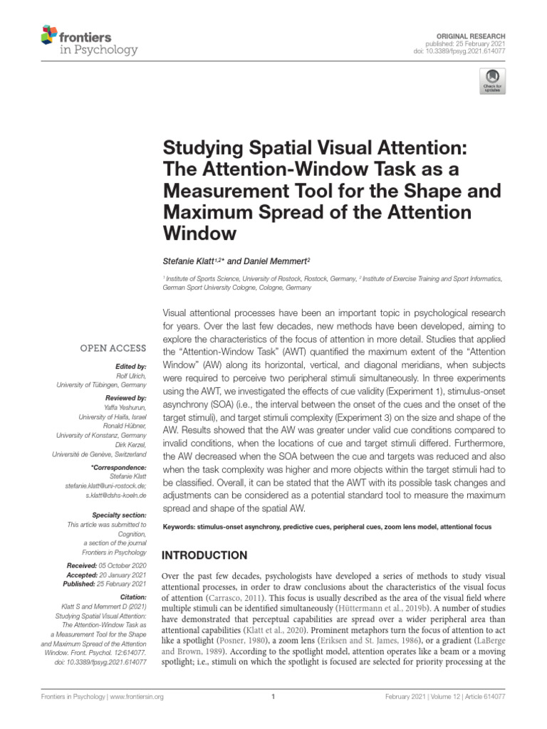 Attention-Window Task in Visual Attention | PDF | Attention | Experiment