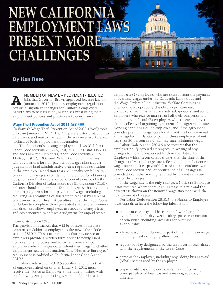 New California Employment Laws Present More Challenges | PDF | Finance ...
