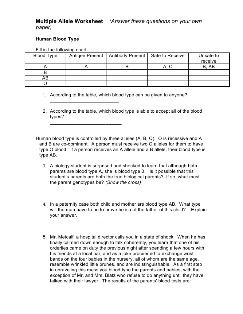 Worksheets Blood Typing Worksheet multiple allele worksheet zygosity labrador retriever