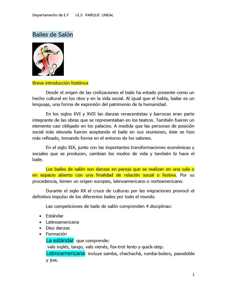 Historia y Tipos de Bailes de Salón | PDF | Musica Tango | Bailes