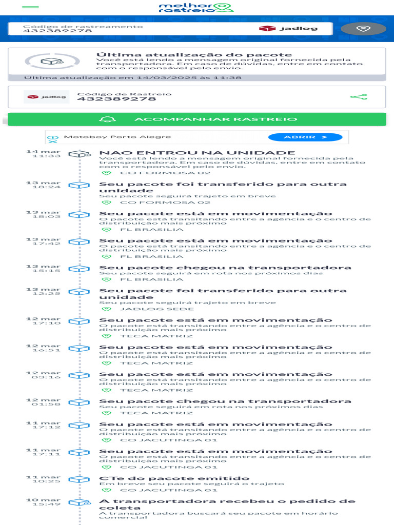 Atualização do Rastreio do Pacote | PDF