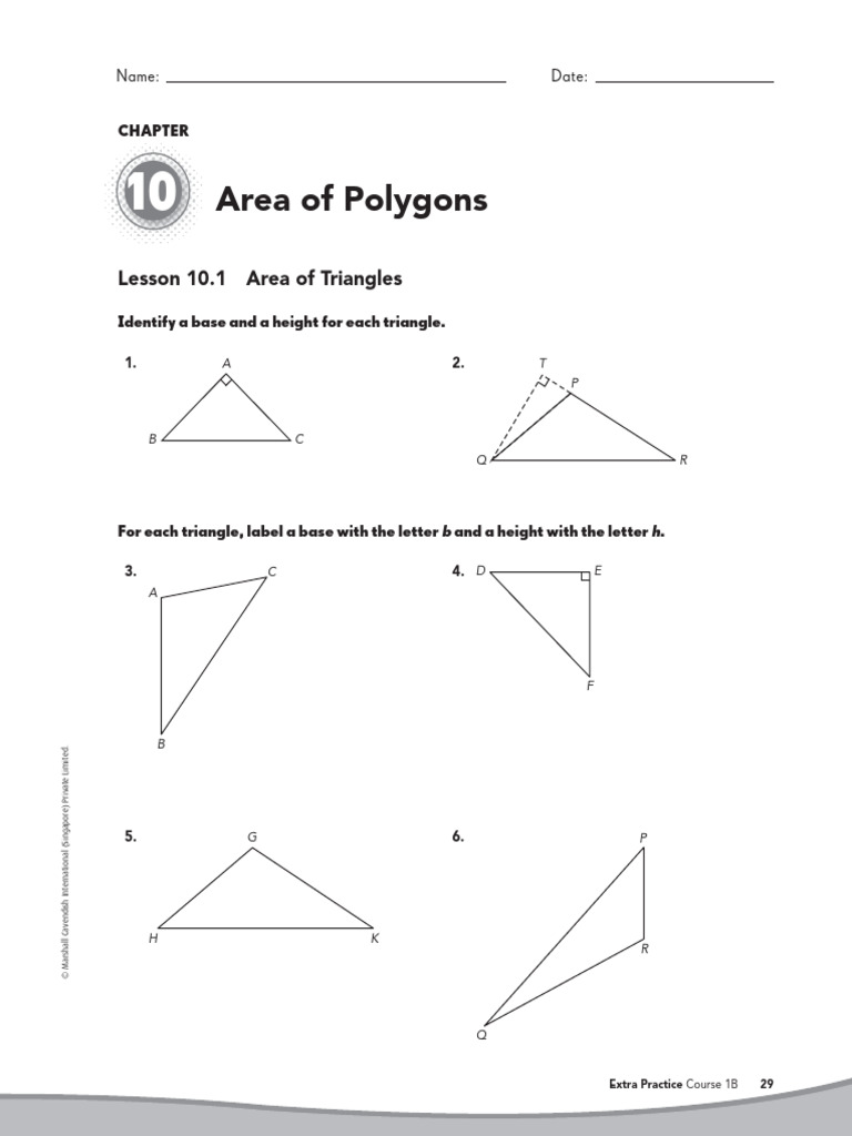 Area of Triangles: Lesson 10.1 Guide | PDF | Area | Mathematical Concepts