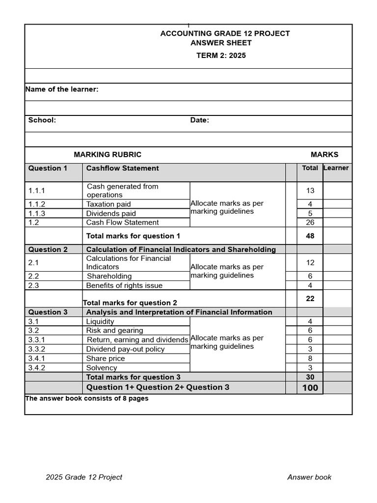 Grade 12 Accounting Project 2025 | PDF | Dividend | Cash Flow Statement