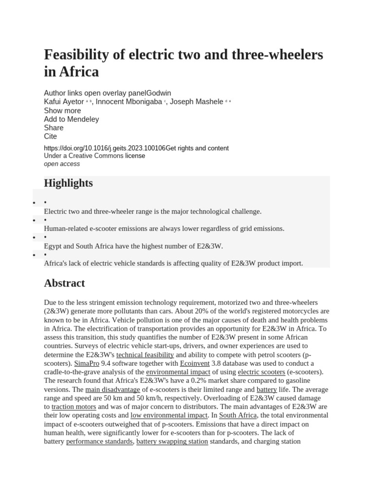 Feasibility of Electric Two and Three | PDF | Electric Vehicle | Life ...