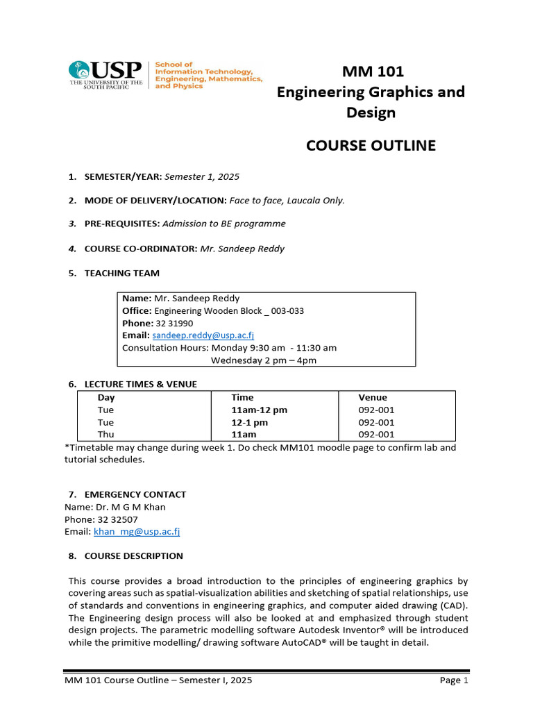 MM 101 Engineering Graphics Course Outline | PDF | Engineering