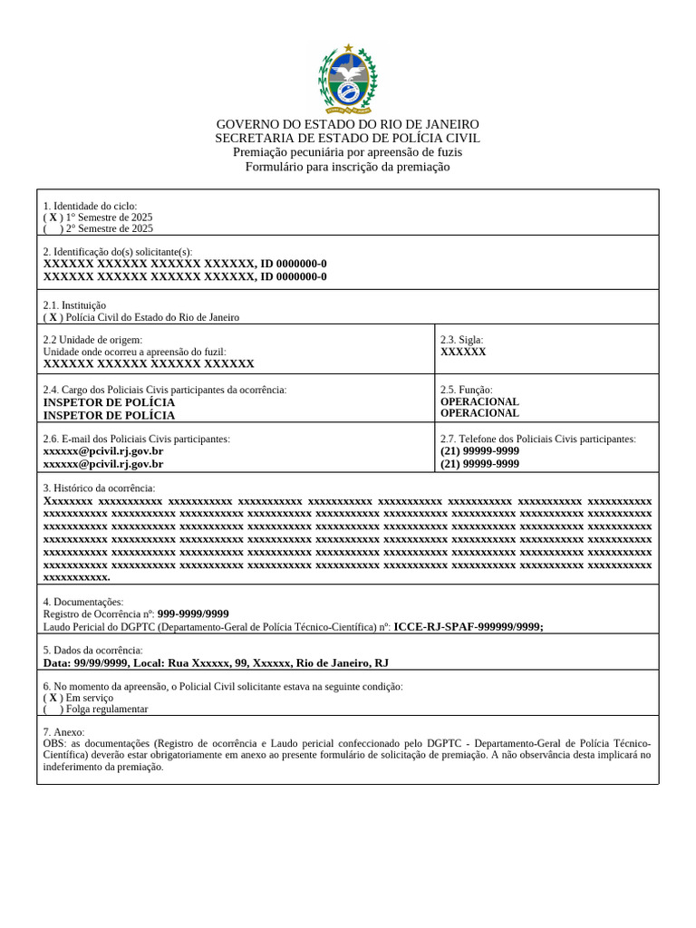 MODELO Fomulário - Premiação de Fuzis | PDF | Polícia | Polícia