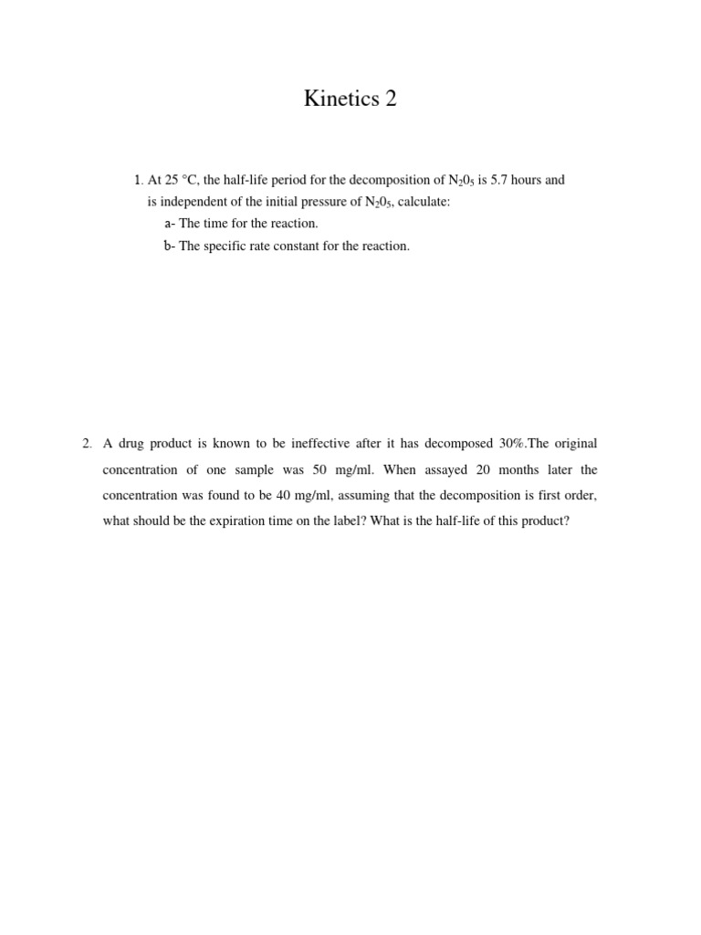 Kinetics Problems and Solutions | PDF | Chemical Reactions | Chemical ...