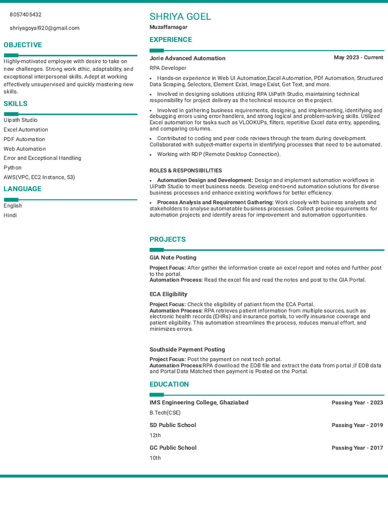 RPA Developer Resume for Automation Expert | PDF | Automation ...