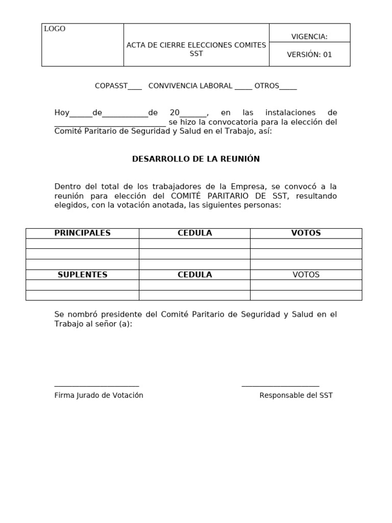 Acta de Cierre Elecciones SST | PDF