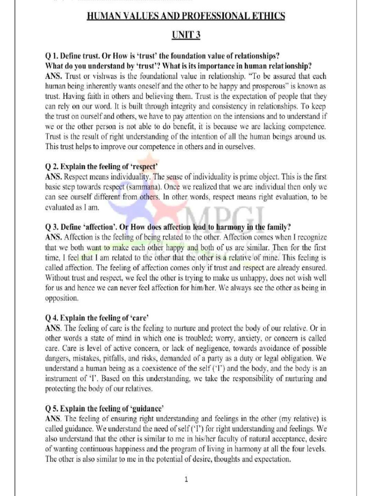 UHV Module - 3 Questions | PDF