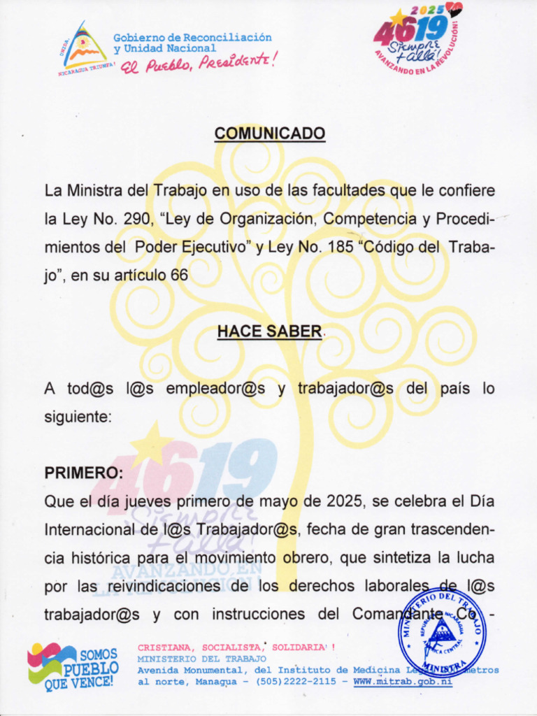 Comunicado Del Primero de Mayo - Dia Internacional de L-S Trabajador-S ...