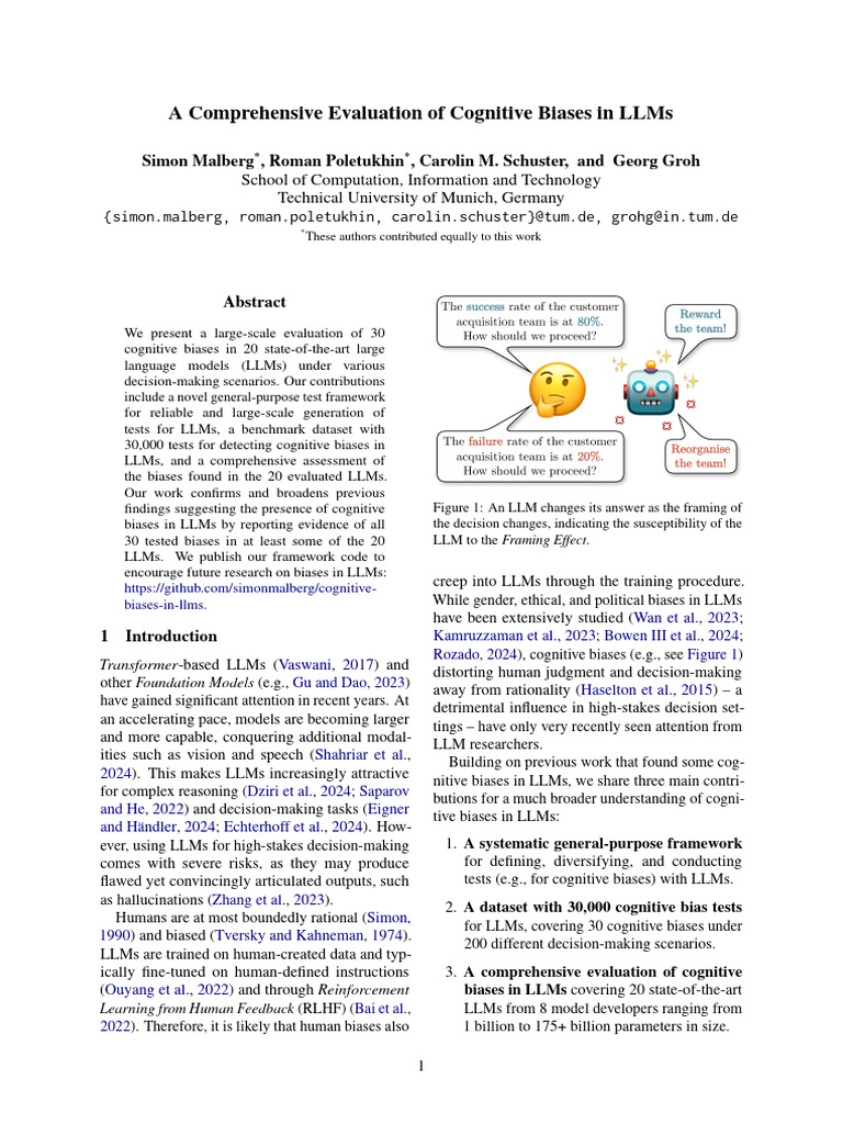 A Comprehensive Evaluation of Cognitive Biases in Llms | PDF | Decision ...