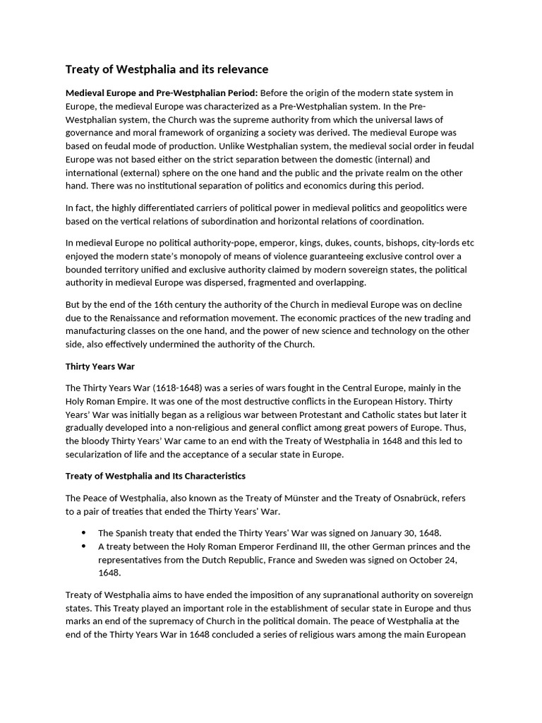 Significance of the Treaty of Westphalia | PDF | Political Science ...