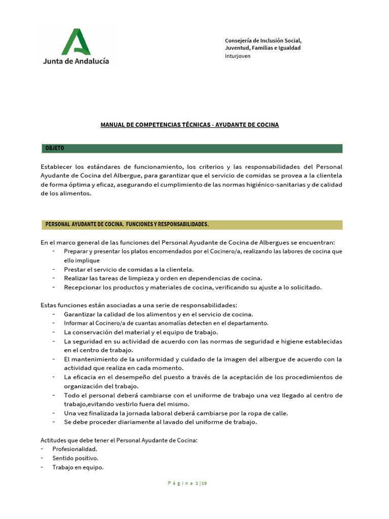Manual de Competencias: Ayudante de Cocina | PDF | Lavado de manos ...