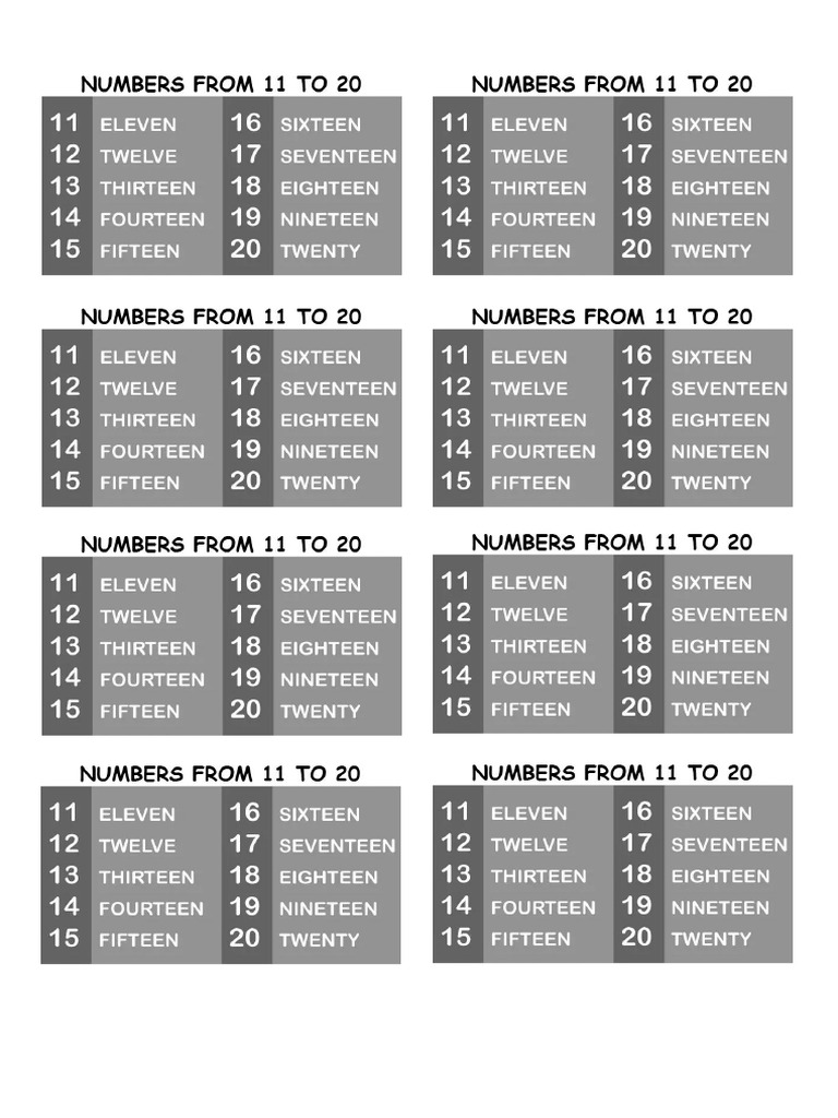 Numbers 11 To 20 | PDF