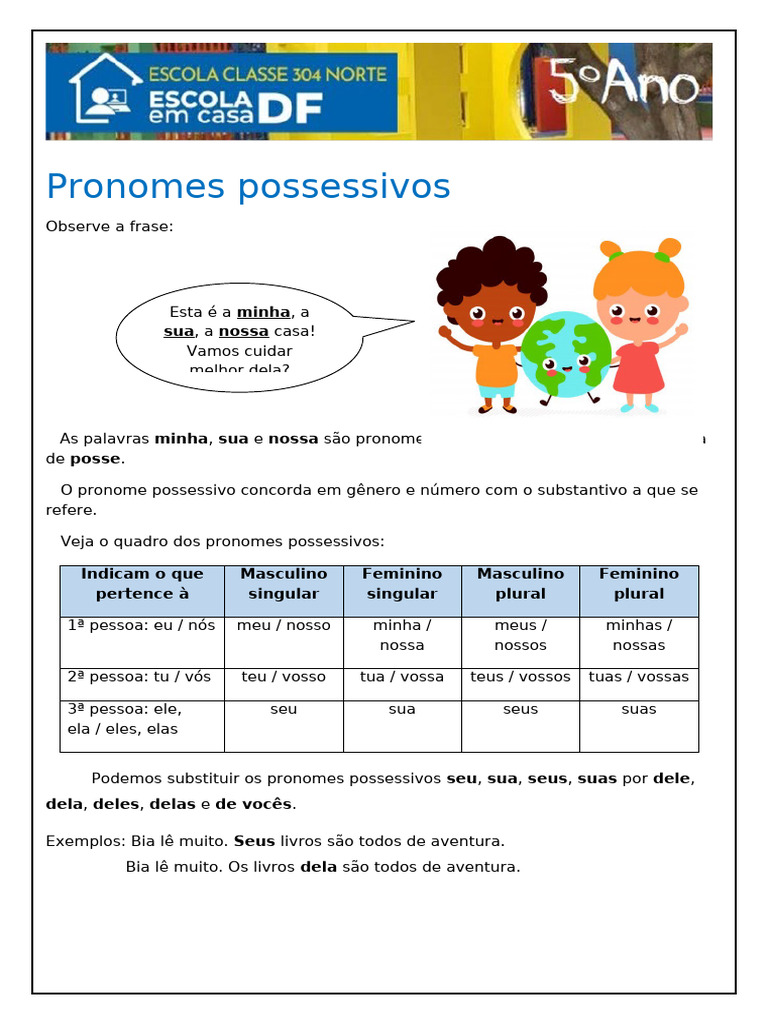 Atividades sobre Pronomes Possessivos | PDF | Pronome | Relações sintáticas