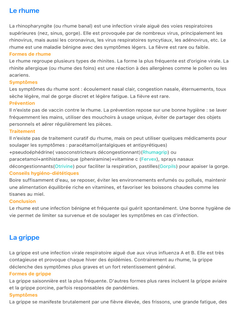 Différences entre rhume et grippe PDF Rhume Grippe — free download