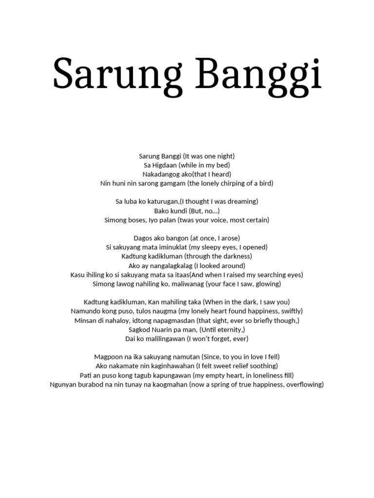 Sarung Banggi: Bicolano Love Song Lyrics | PDF