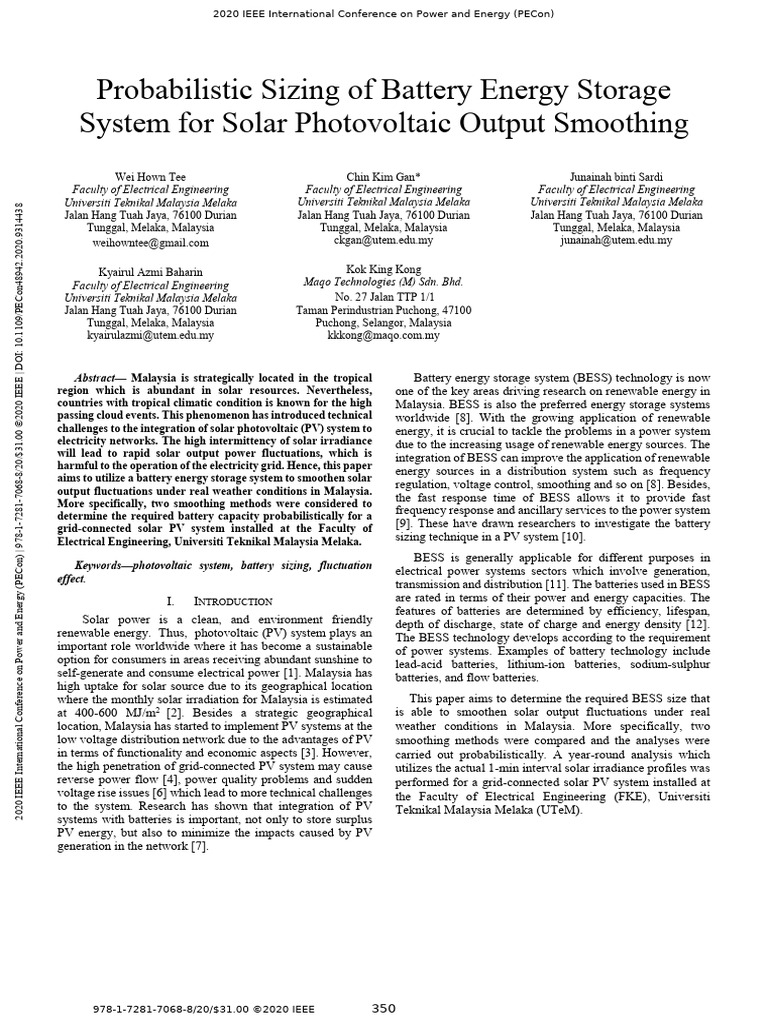 Battery Sizing for Solar Output Smoothing | PDF | Photovoltaic System ...