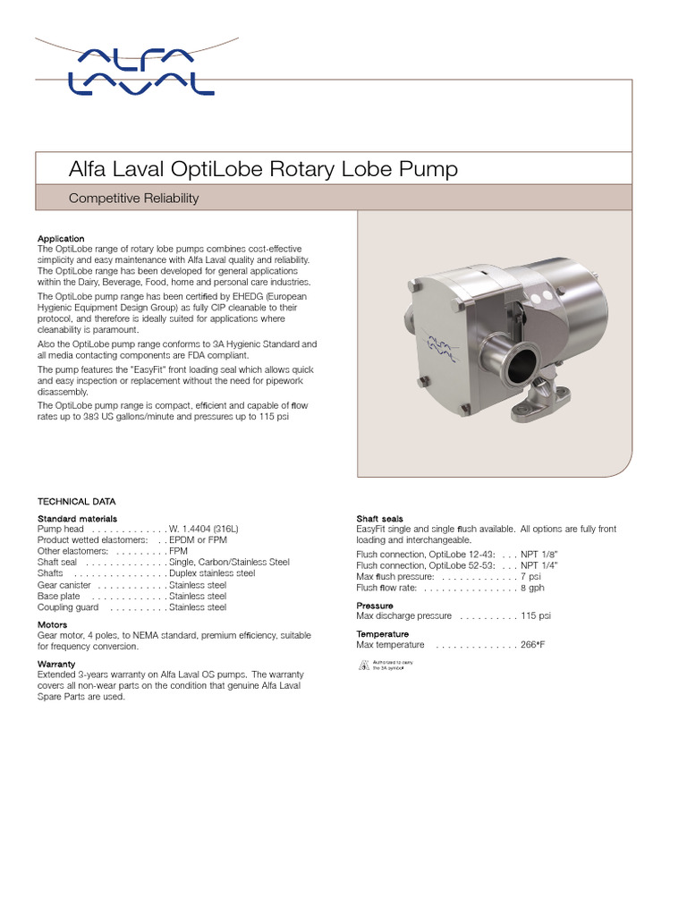 Optilobe Rotary Lobe Pump Product Leaflet - Us | PDF | Pump ...