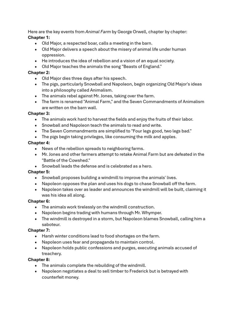 Here are the key events from Animal Farm by George Orwell | PDF