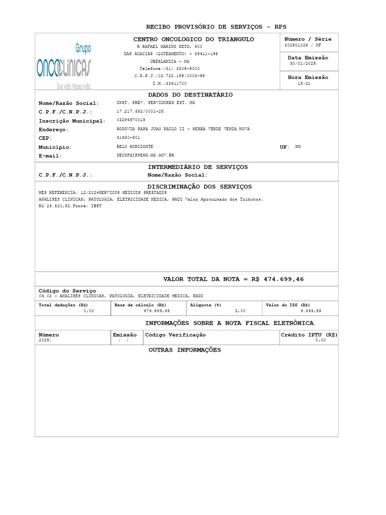 Recibo Provisório de Serviços Médicos | PDF
