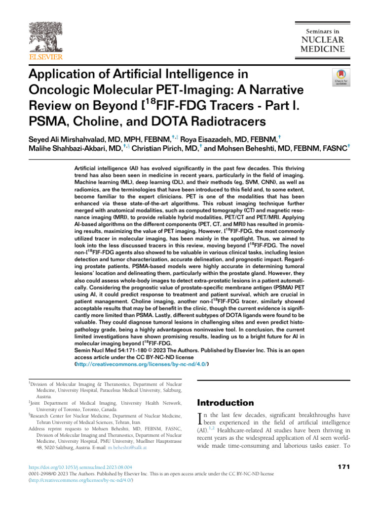 Application of Artificial Intelligence in Oncologic Molecular 2024 ...