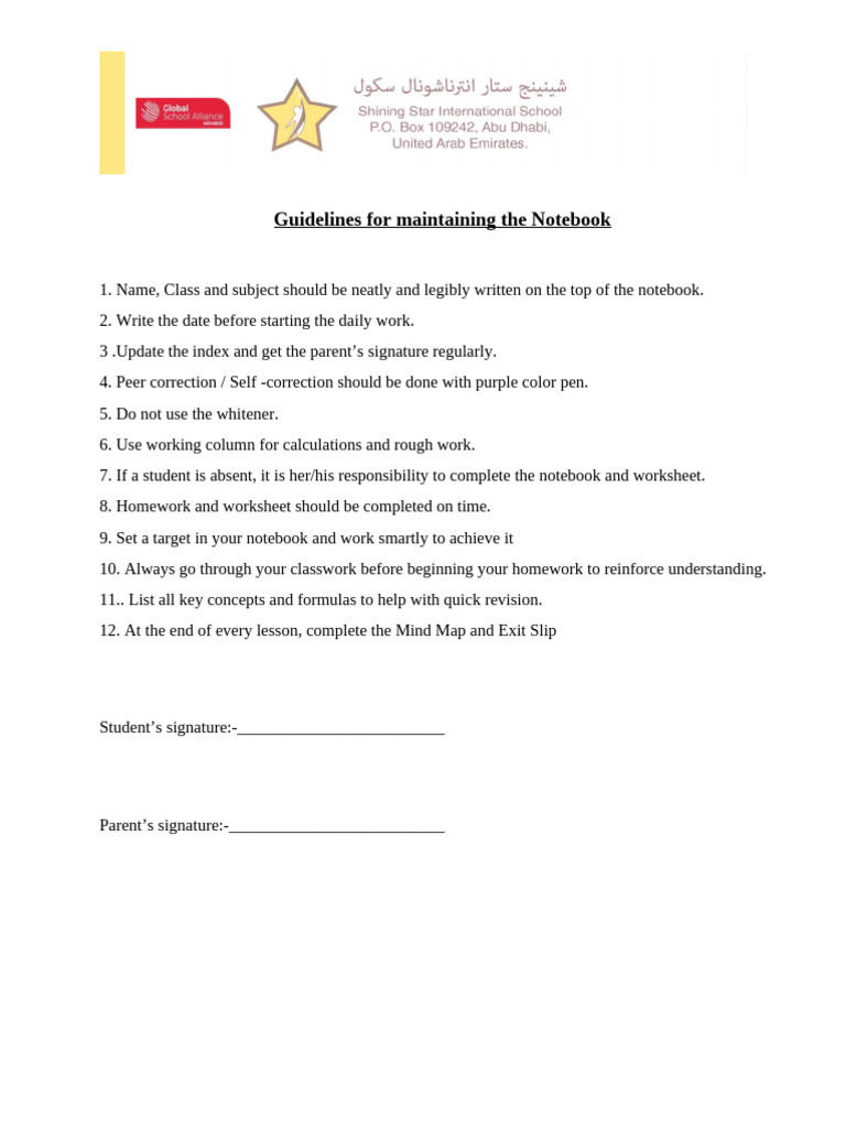 Notebook Maintenance Guidelines for Students | PDF