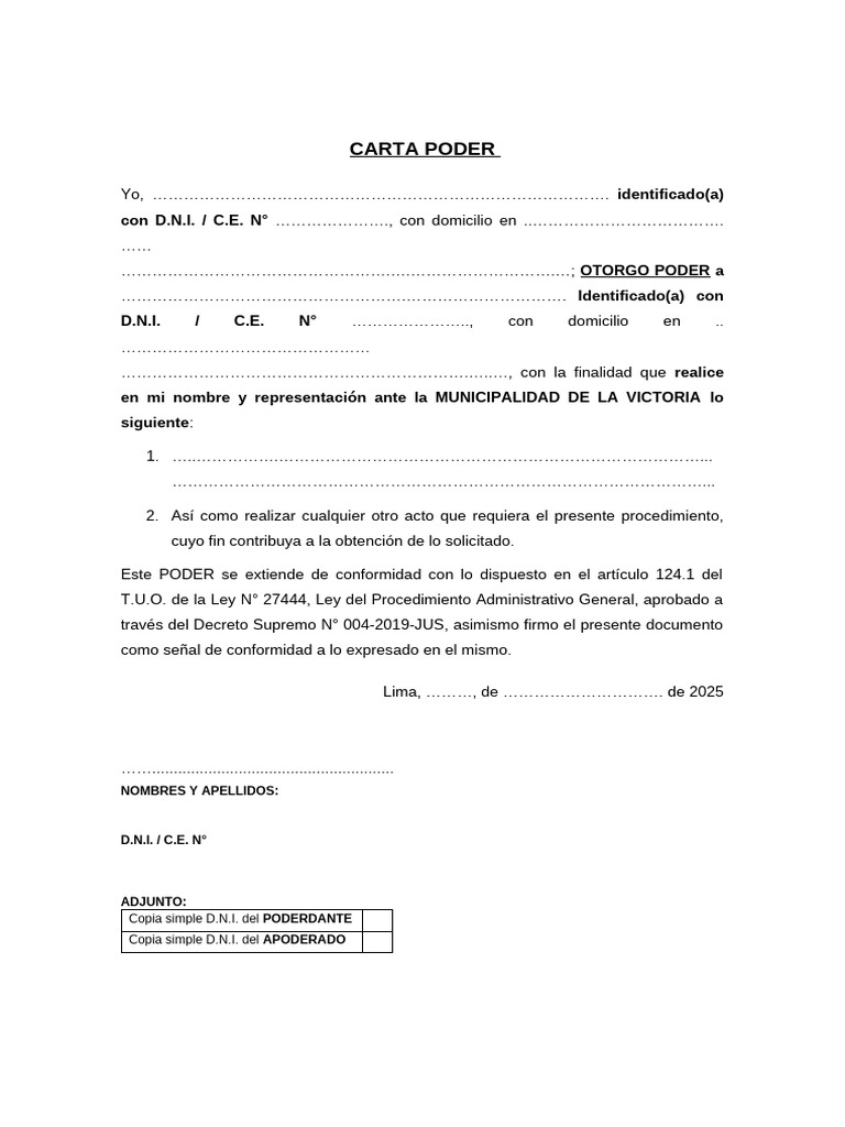 Carta Poder para Representación Legal | PDF