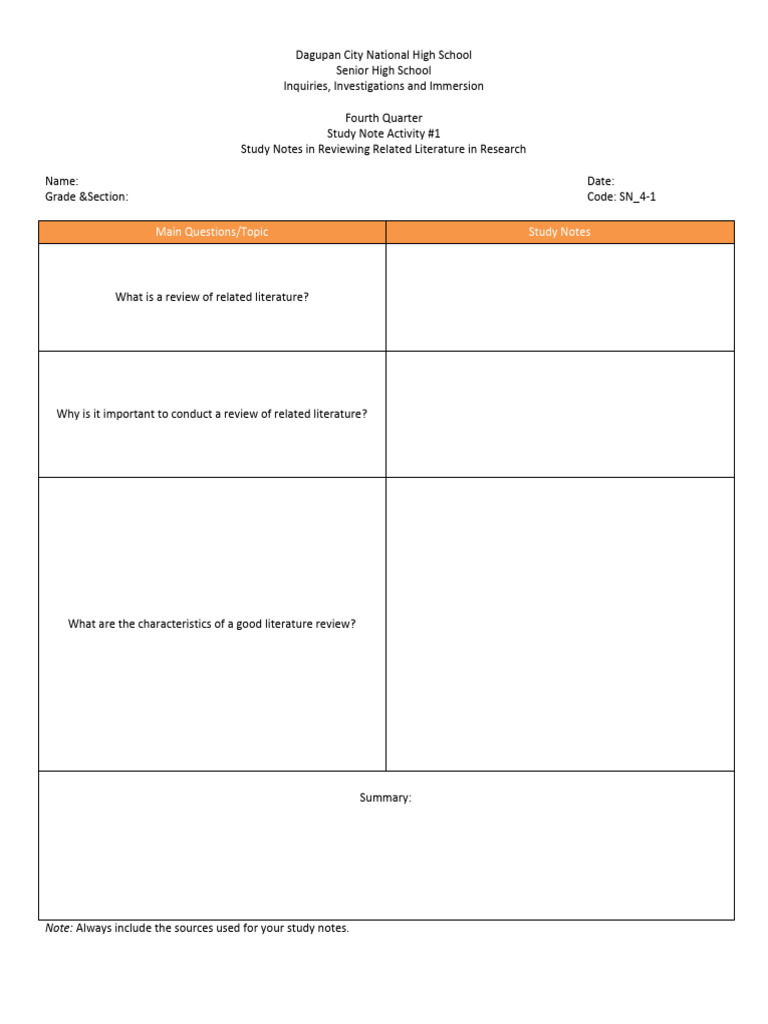 Senior High School Research Study Notes | PDF | Citation | Academia