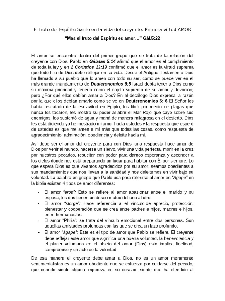 Amor: Primer Fruto del Espíritu Santo | PDF | Amor | Dios
