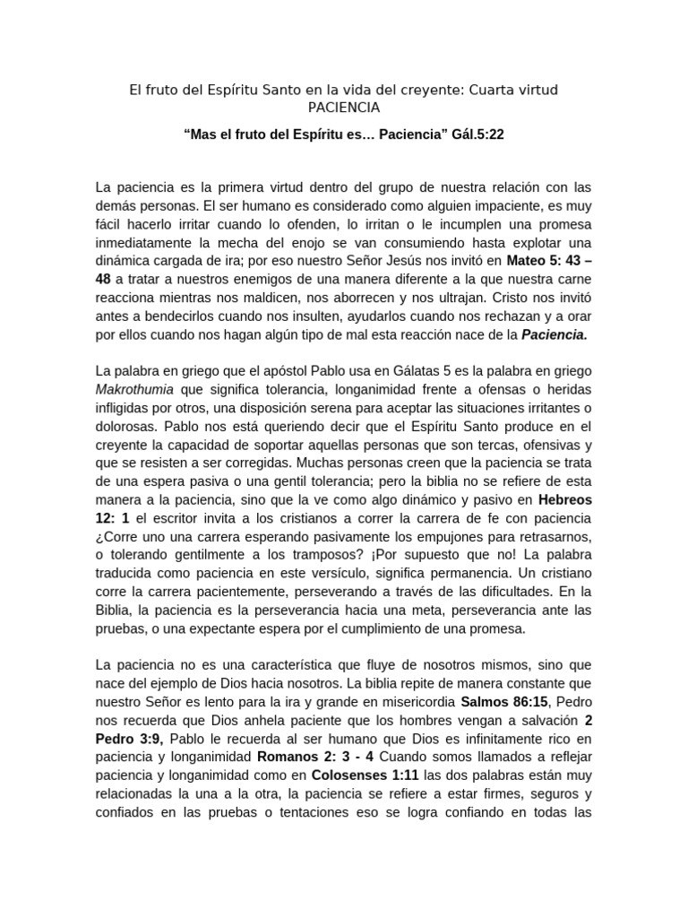 La Paciencia como Fruto del Espíritu | PDF | Fruto Del Espiritu Santo ...