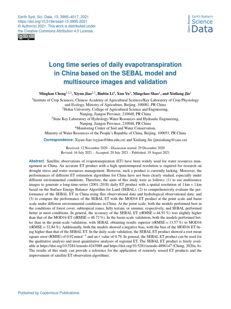 MOD16-SEBAL-VS-FLUX TOWER-CHINA | PDF | Evapotranspiration | Temperate ...