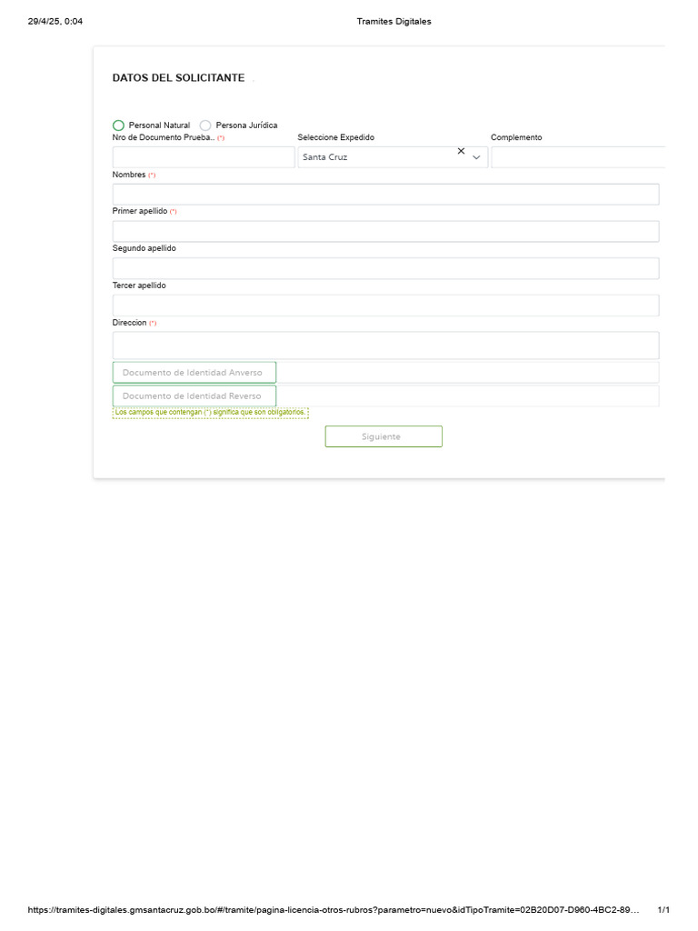Solicitud de Licencia: Datos del Solicitante | PDF