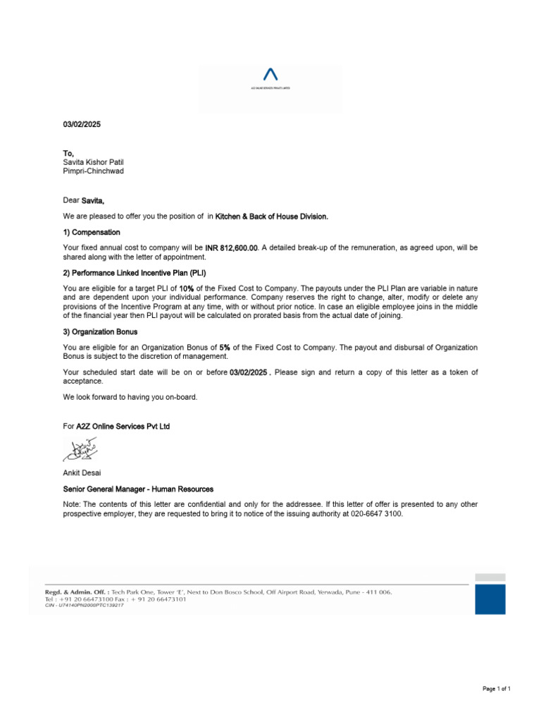 Offer Letter | PDF