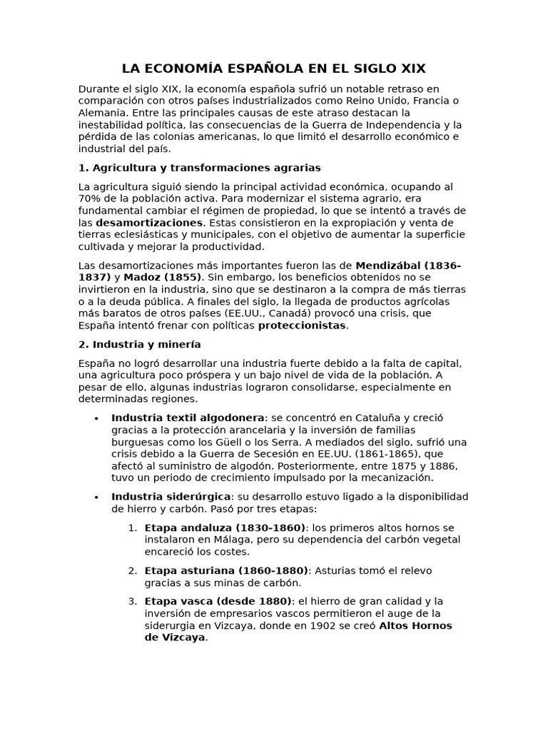 Economía Española en El Siglo Xix | PDF | España | Agricultura