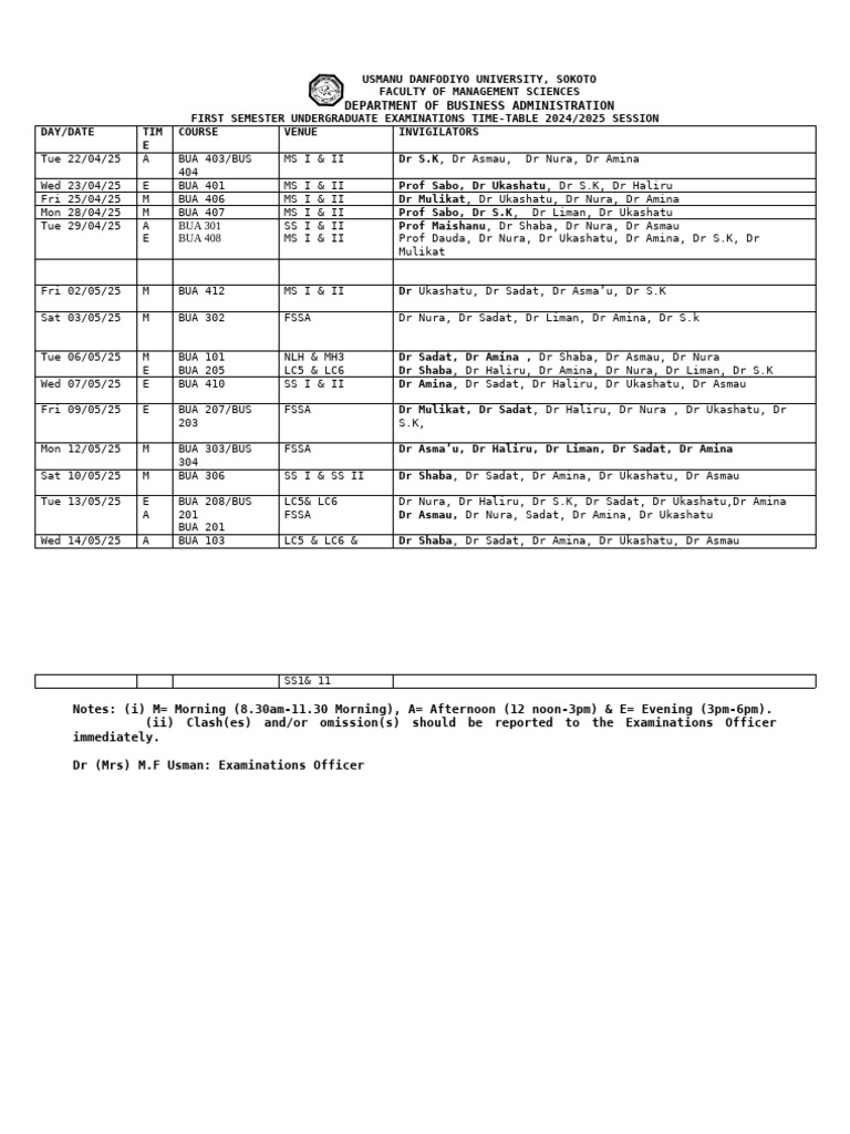2024-25 Exam Time Table | PDF