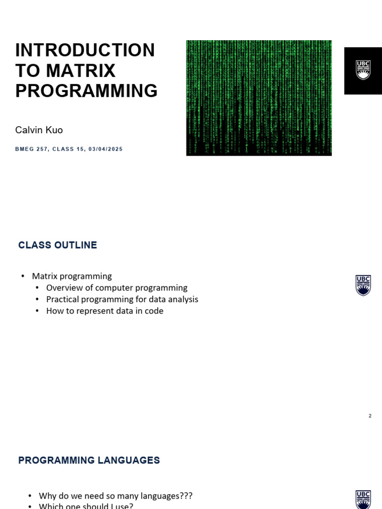 Lecture 15 - Introduction to Matrix Programming | PDF | Matrix ...