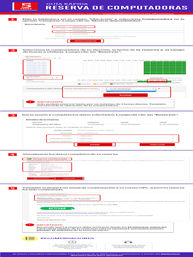 Guía Rápida RESERVA COMPUTADORAS v3 | PDF