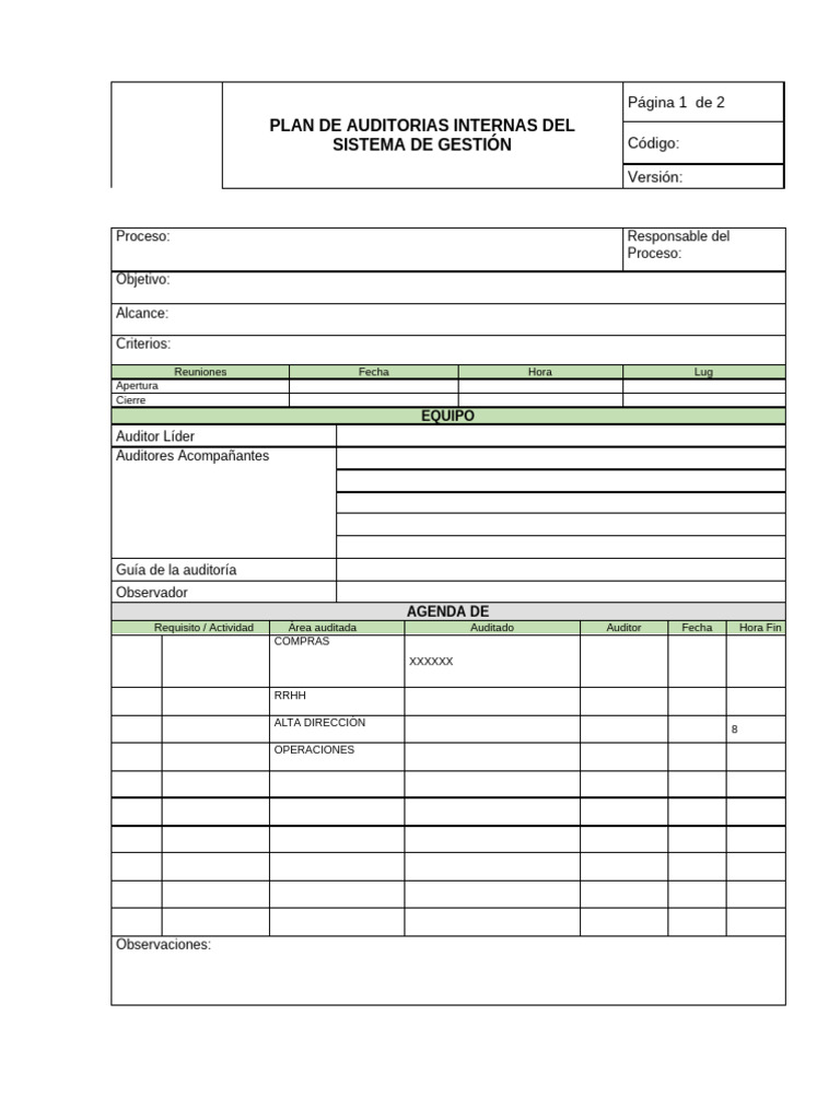 Plan de Auditorías Internas ISO 2017 | PDF