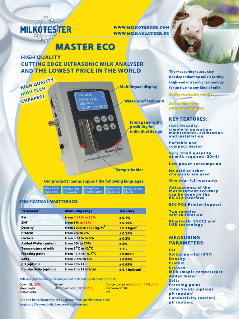 Milkotester Master Eco Analizador de Leche Ficha Tecnica en | PDF
