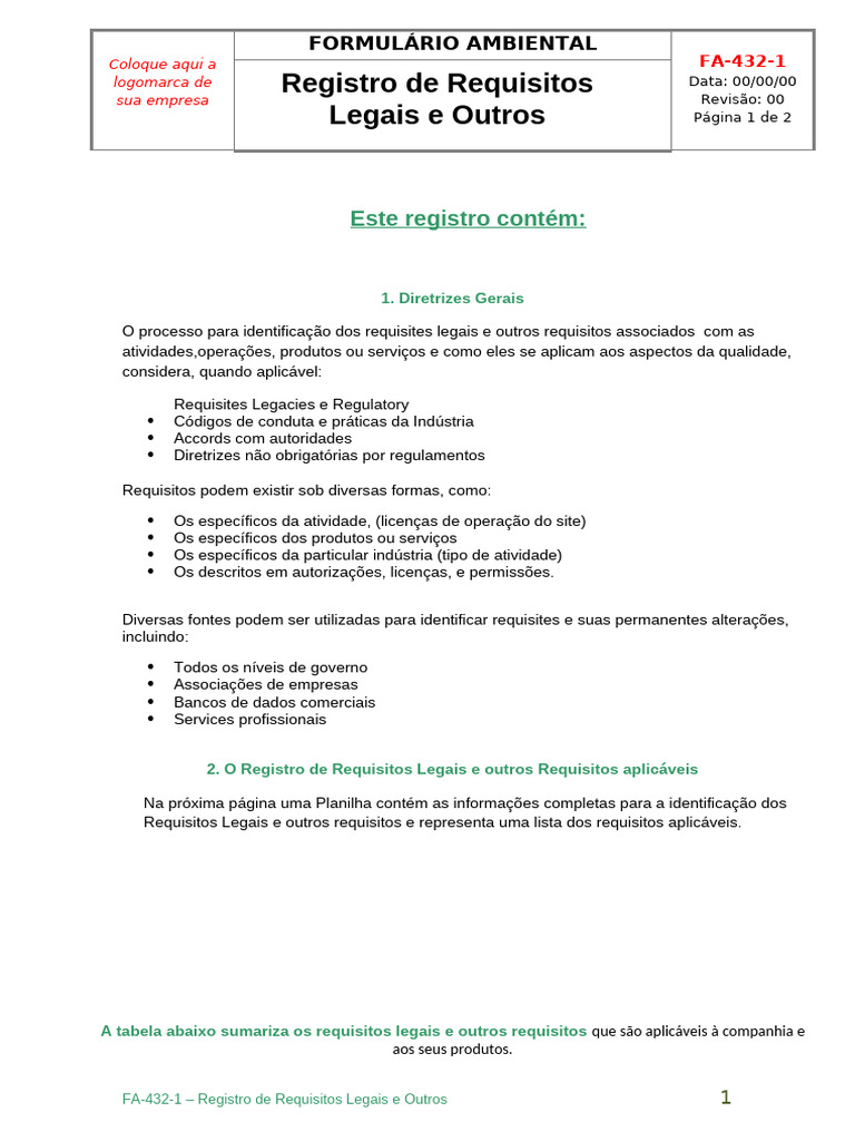 Registro de Requisitos Legais FA-432-1 | PDF | Informática | Tecnologia ...