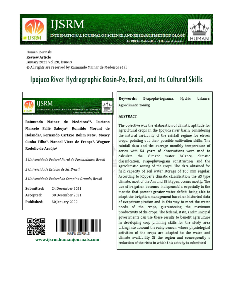 Ipojuca River Hydrographic Basin-Pe, Brazil, and Its Cultural Skills ...